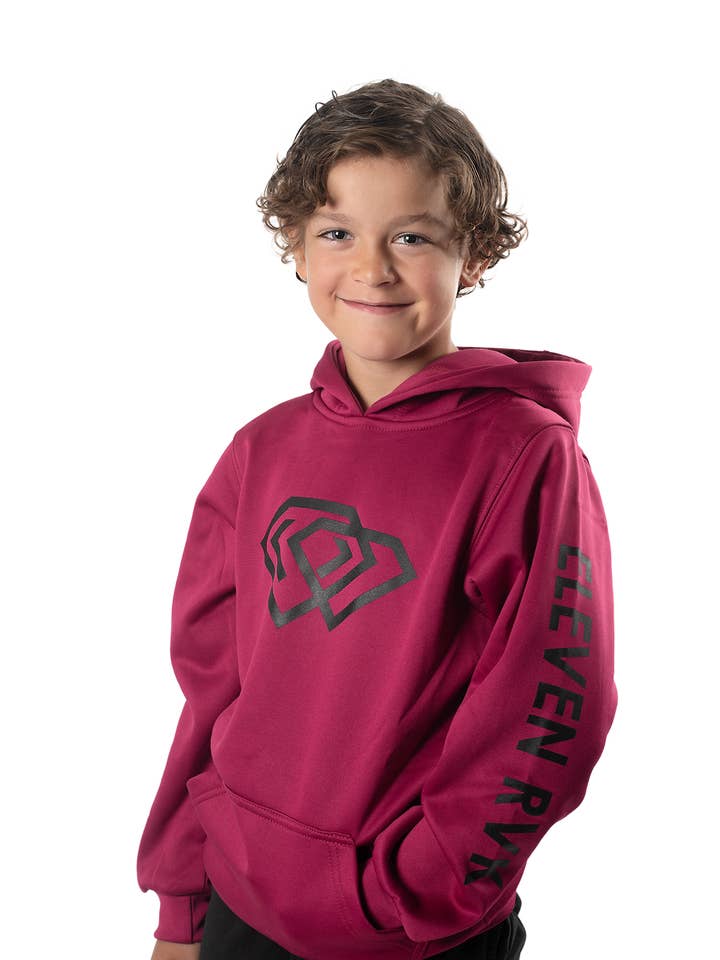 Felpa con cappuccio pullover in tessuto pile di poliestere bordeaux per la vendita all'ingrosso da parte di ELEVEN RVK