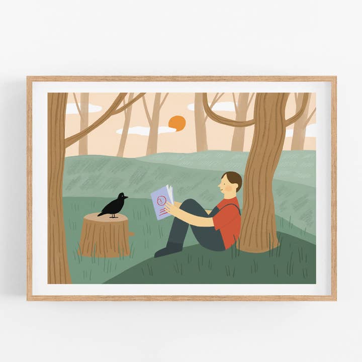 Reading To A Bird Friend - A4 Print for wholesale by Eline Veldhuisen Illustration