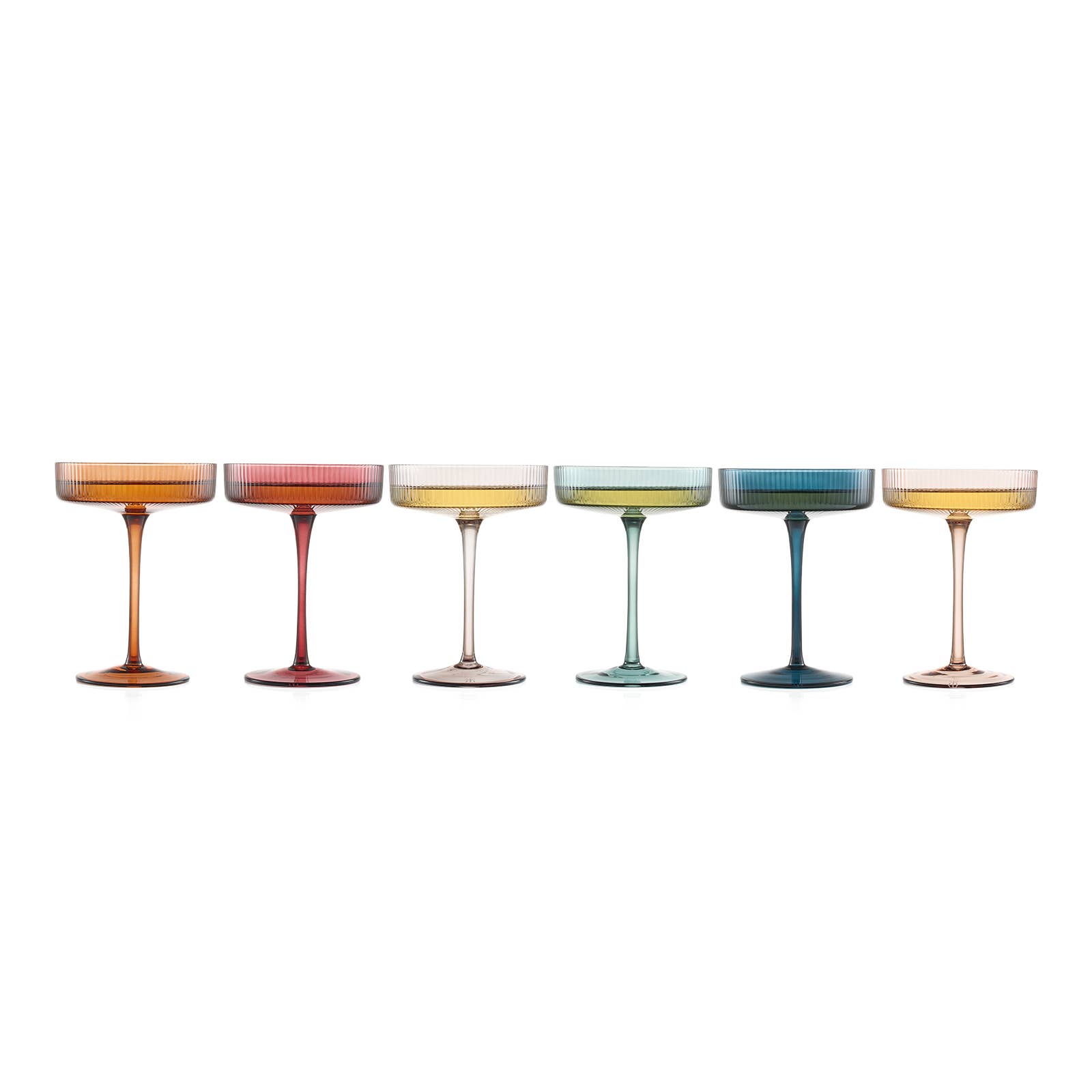 The Wine Savant /  Khen Glassware - Wholesale Cocktail/Liquor Glass - Art Deco Ribbed Pastel Coupe, & Cocktail Glasses - 6 Set3
