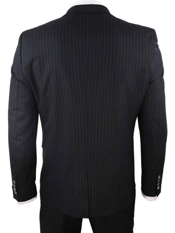 Men's 3 Piece Black Pinstripe Retro Suit for wholesale on Faire