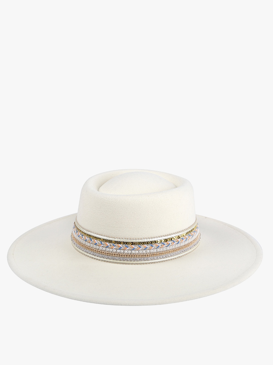 Jen & Co. - Wholesale Fedora - Women's - HAT2188 Blaze Multi Trim Wide Brim Fedora2