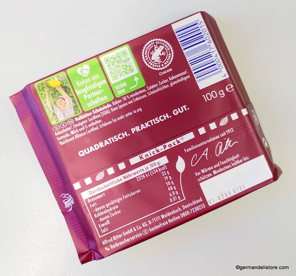 Phoenix Distributions – wholesale Chocolate – RITTER SPORT Halbbitter (Dark) 100 gramm 12 count4