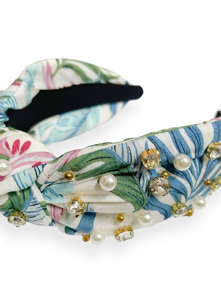 Resort Palm Cream, cerchietti con perle e cristalli, confezione da 3 per la vendita all'ingrosso da parte di The Sandy Pearls