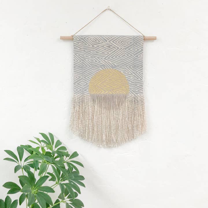 Grey Flame with Taupe Circle and Gold Wall Hanging for wholesale by Julia Canright