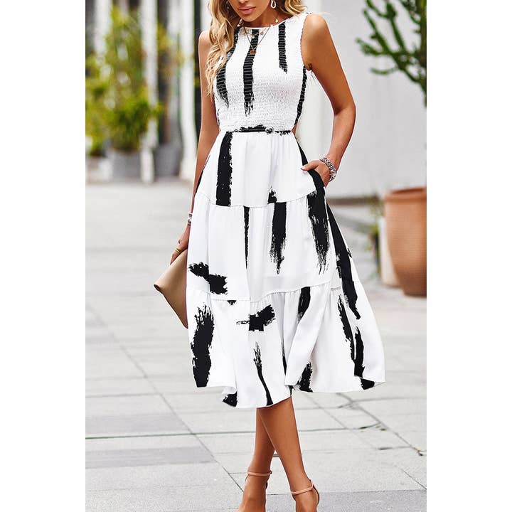 Supreme Fashion - Wholesale Dress - Women's - Floral Print Pocket Sleeveless Smocked Split Dress