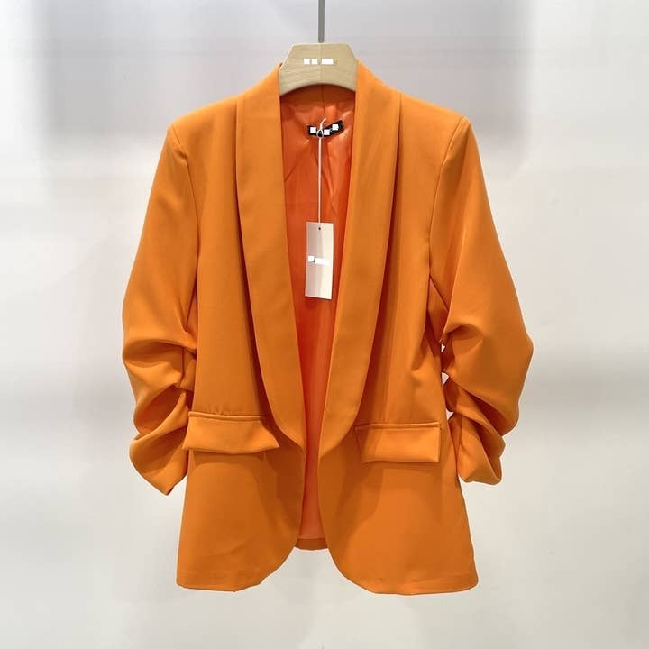 394 4 Sizes Orange Red Italian Fashion 2 Pockets Blazer for wholesale by LOOWIE