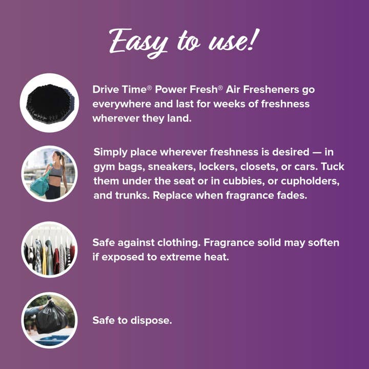Aeron - Drive Time - Wholesale Air Freshener - Power Fresh® Portable Air Fresheners - Sparkle, Not Sweat™