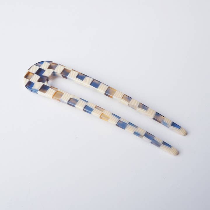 Custom Made - Wholesale Hair Pin - Ocean Checker Acetate Resin French Hair Pin6