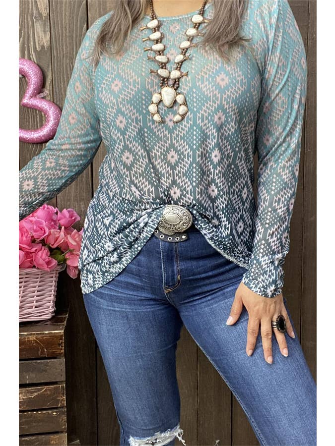 luluclothes - Wholesale T-Shirt - Women's - BQ15431 Aztec printed long sleeve tighten women tops