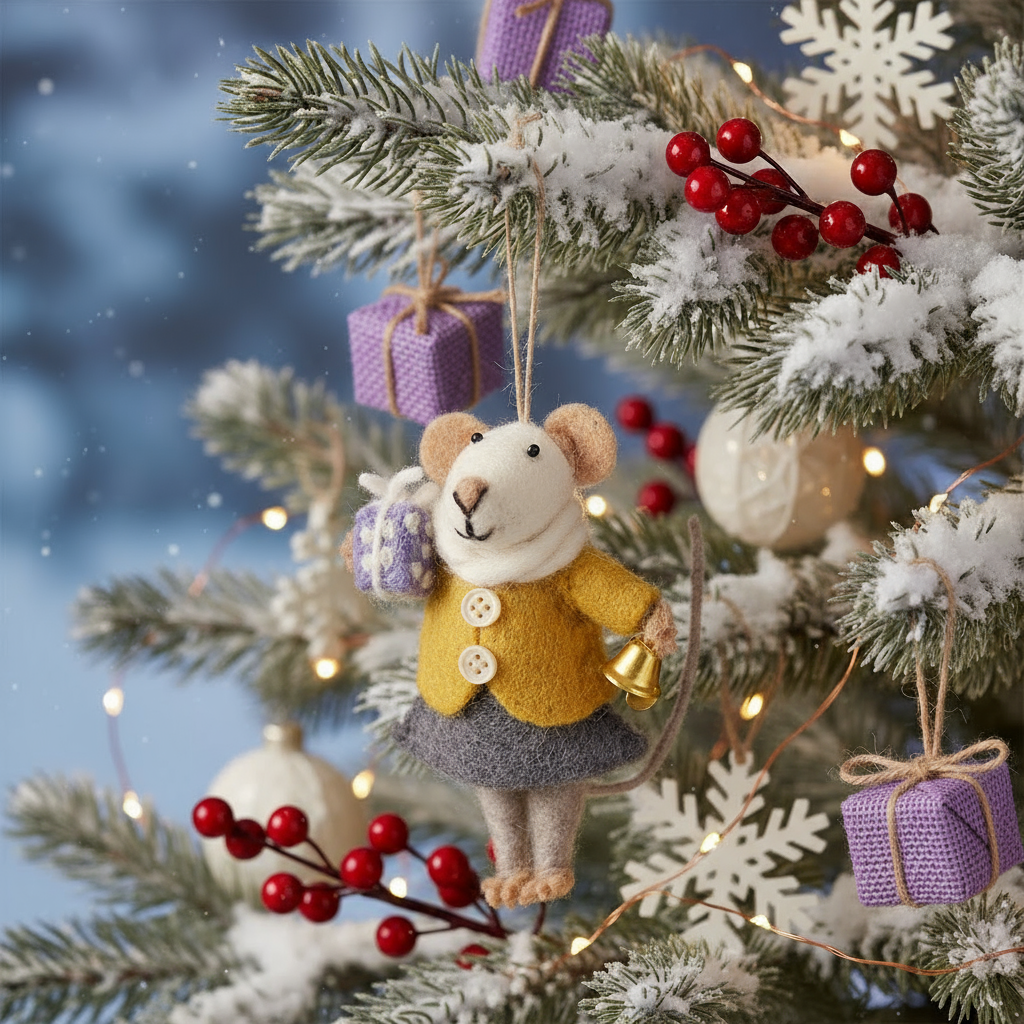 Felt So Good - Wholesale Ornament - Handmade Felt Agnes Mouse Fair Trade Hanging Decoration4