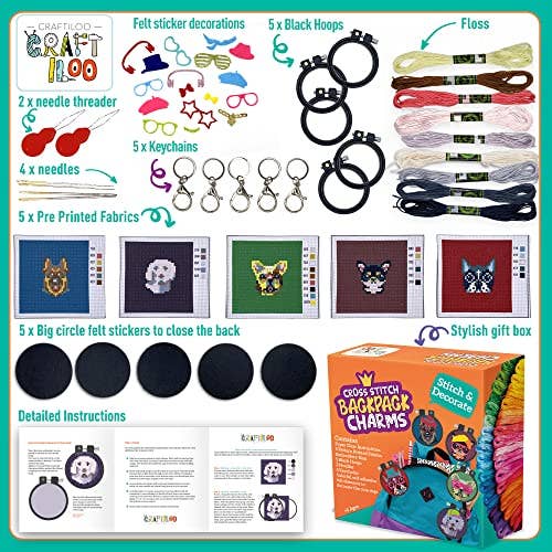 Craftiloo – wholesale Embroidery/cross-stitch supplies – 5 Stamped Cross Stitch Kits (Dogs)
2