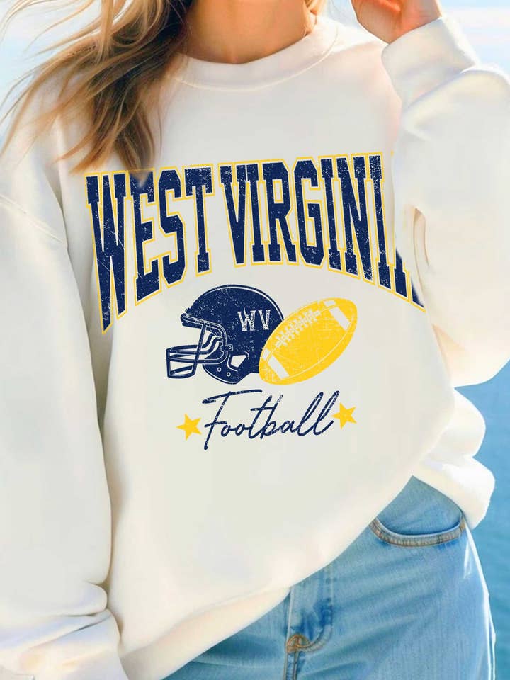 WEST VIRGINIA FOOTBALL GRAPHIC BRUSHED SWEATSHIRTS for wholesale by Rustee Clothing