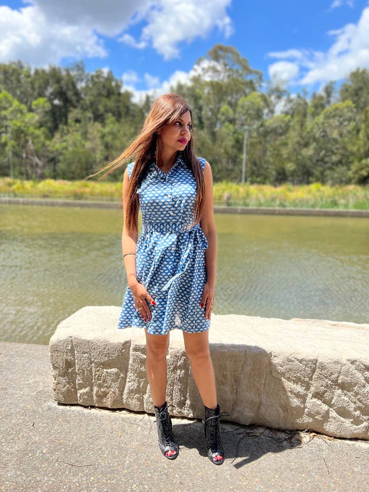 Anika - Short Shirt Dress - Blue for wholesale by EeshaBoutique Australia