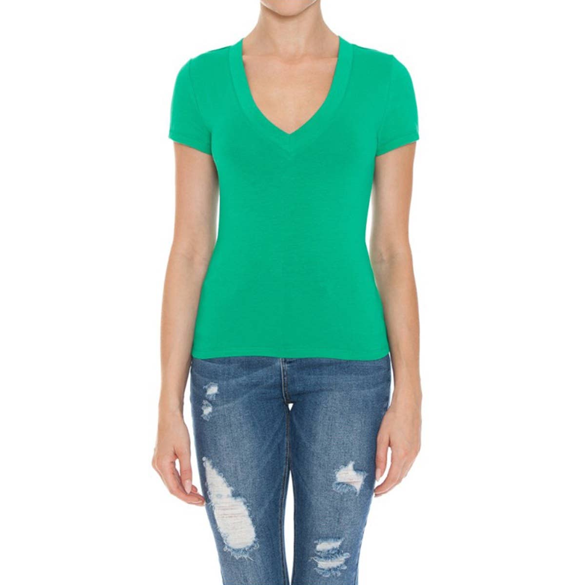 UP CLOTHING – wholesale T-shirt – women's – V NECK SHORT SLEEVE T SHIRT TOP10