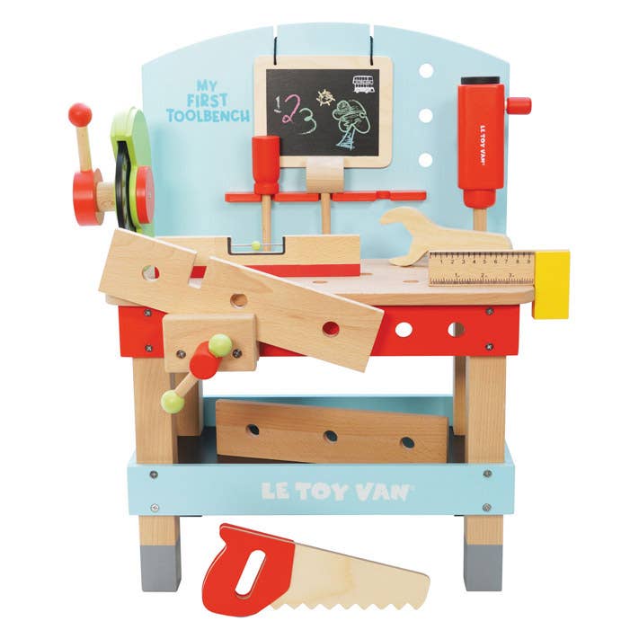Werkbank für Kinder aus FSC-zertifiziertem Holz, ab 3 Jahren, Spielzeug-Werkzeugtisch mit 20 Zubehörteilen, 43 x 34 x 56 cm für den Großhandel von Idea Gioconda