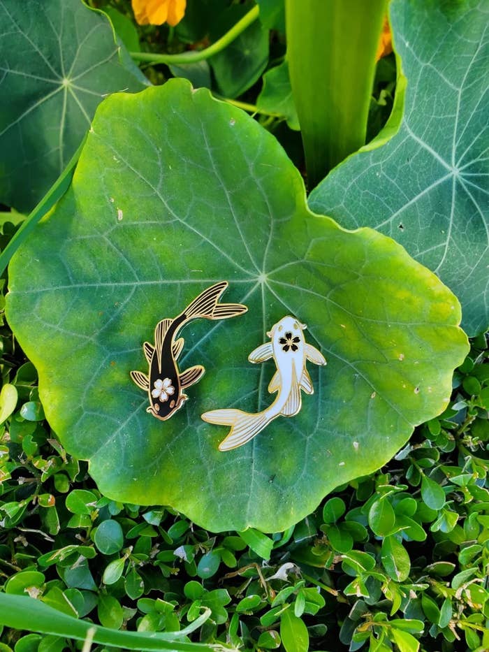 Yin and Yang Sakura Koi Pin Set for wholesale by Mezamizu