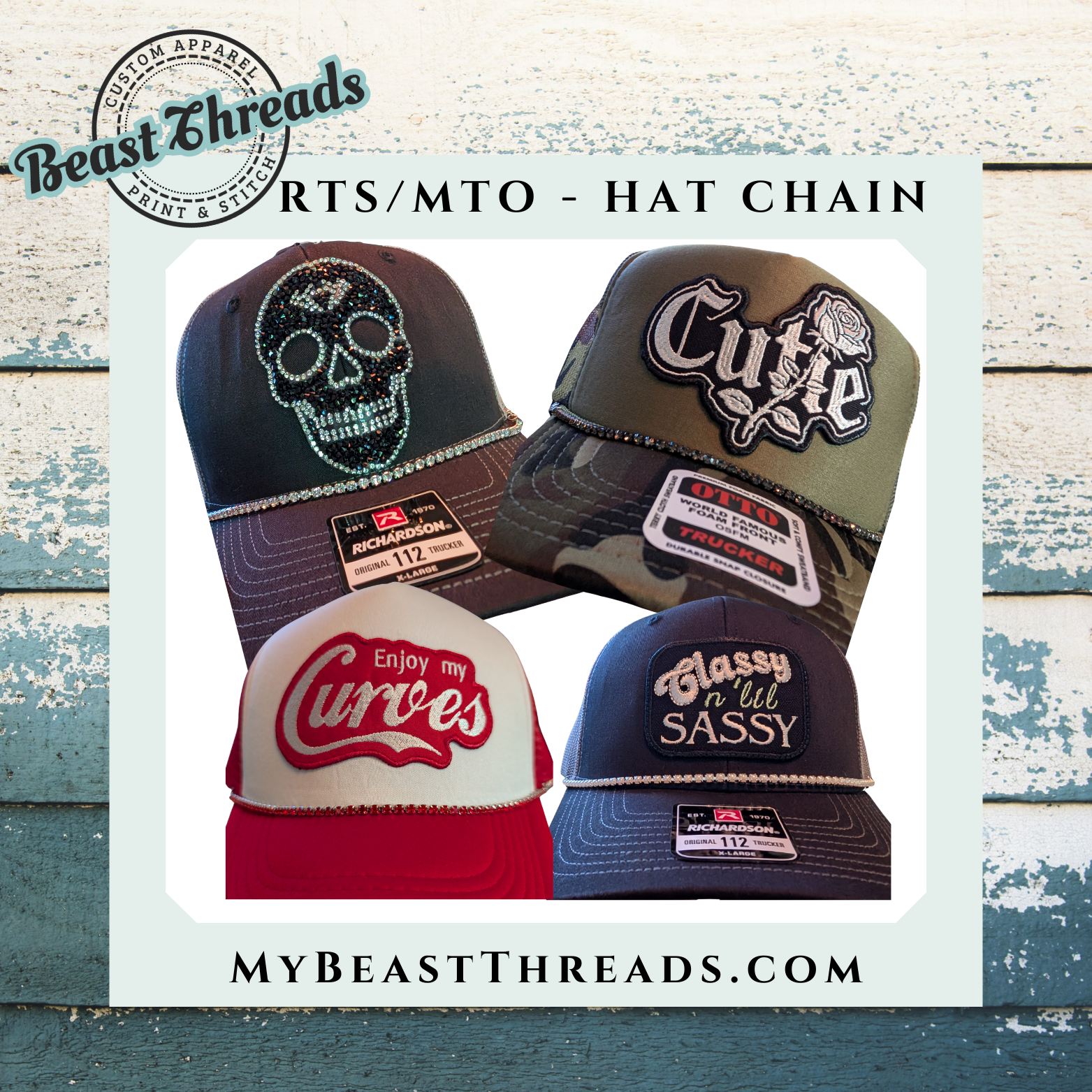 Beast Threads LLC - Wholesale Hat Accessory - Women's - Turquoise 4mm - 10 Inch Hat Chains1