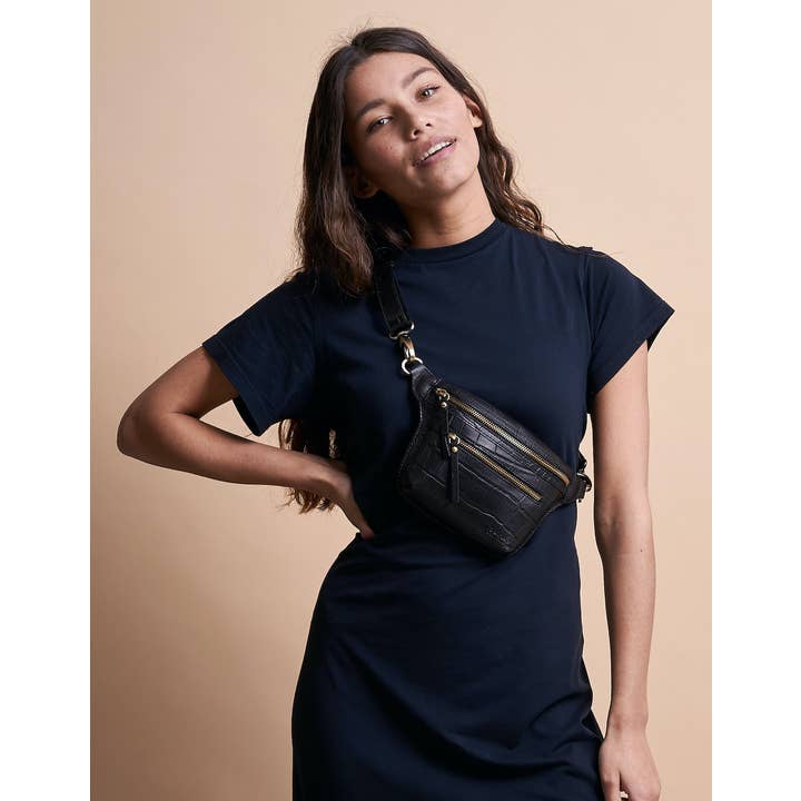 O My Bag - Vente Sac ceinture – femme - Sac banane en cuir Beck’s - Cuir croco noir