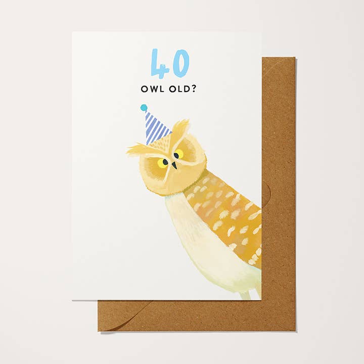 Funny 40th Birthday Card | Owl Old? Pun for wholesale by Holly Fox Illustrates