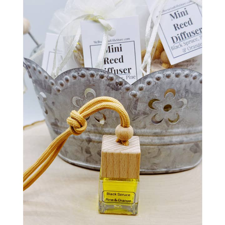 Wellness & Oils - Wholesale Car Freshener - Unisex - Car Reed Diffuser Black Spruce, Pine and Orange - Hanging