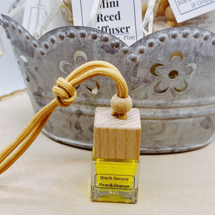 Wellness & Oils - Wholesale Car Freshener - Unisex - Car Reed Diffuser Black Spruce, Pine and Orange - Hanging0