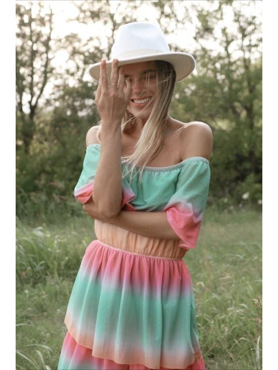 Grøn/Flamingo ISD1211B Rainbow Kjole Off-Shoulder Grøn Lyserød for engroshandel på Faire