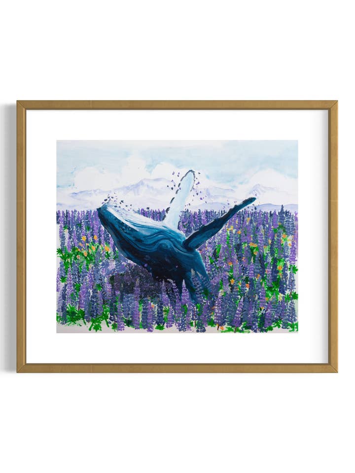 Whale in Lupine Print - 8x10 for wholesale by Sarah Keller Art