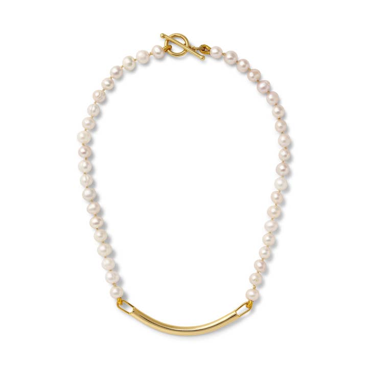 Collier de perles en or 14 carats sur laiton Lady ID pour la vente par CC & Co by Catherine Canino