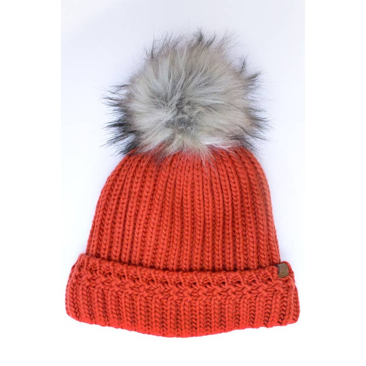 Suzie Q USA - Vendita all'ingrosso Berretto - Donna - Berretto in maglia con pompon in pelliccia sintetica