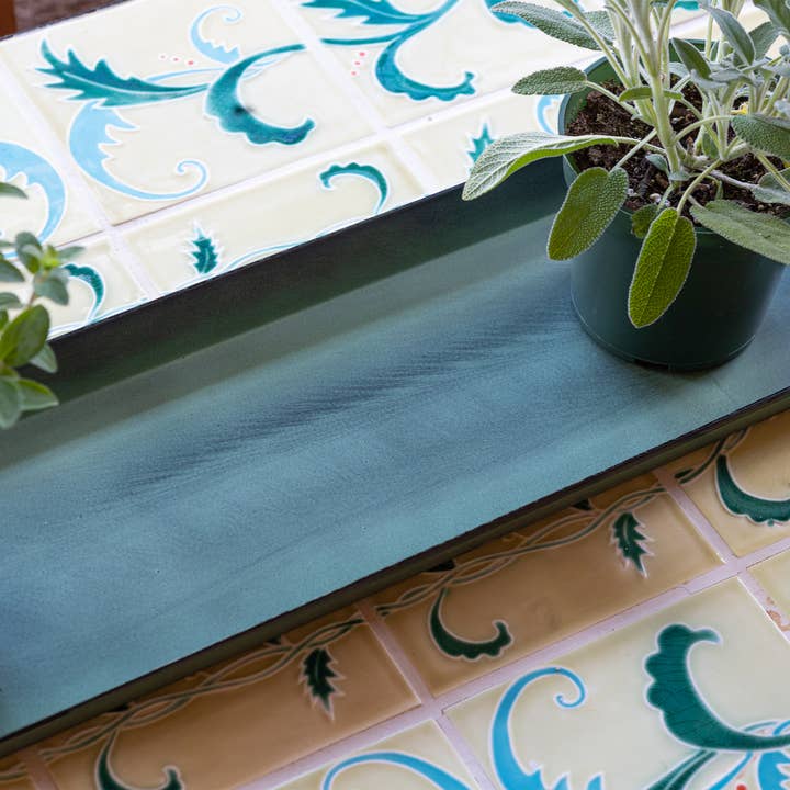 Green Patina Finish Galvanized Steel Planter Tray, Green, Small, 2-Pack for wholesale on Faire