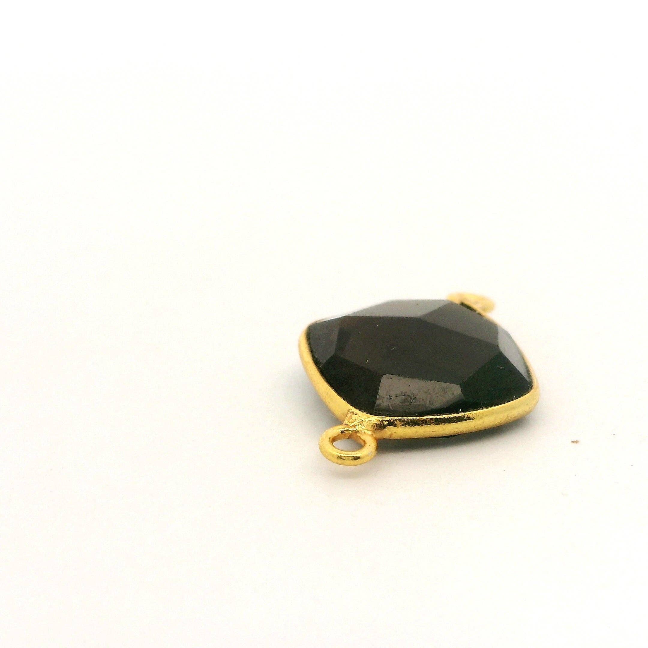 Purity Beads – wholesale Individual charm/pendant – Black Onyx Cushion Connector 12mm 15mm 18mm | Two Loop Gold Plated Over Sterling Silver and Sterling Silver Bezel Gemstone Connector3