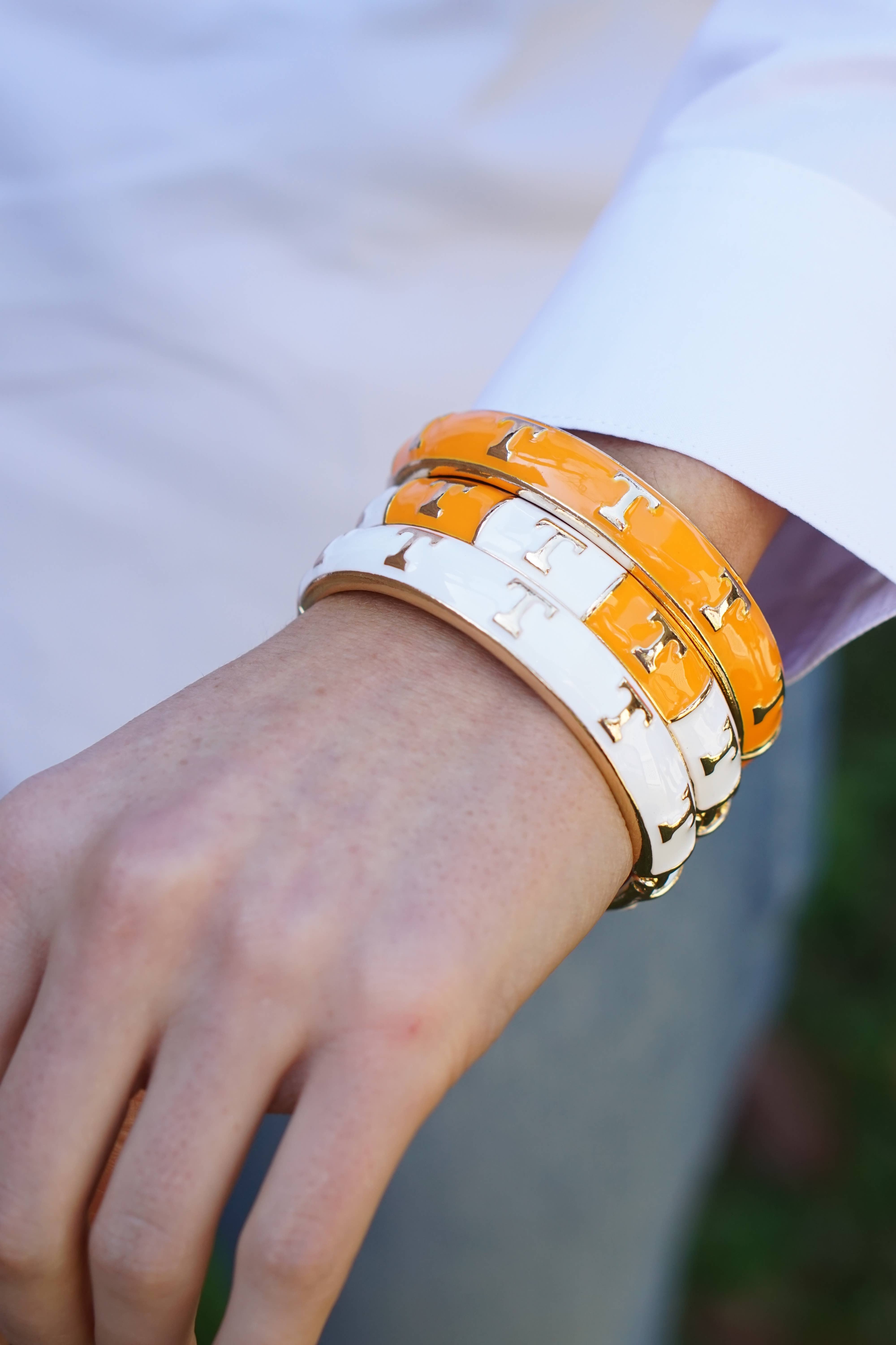 Orange Tennessee Vols Sculpted Enamel Checkered Hinge Bangle for wholesale on Faire1