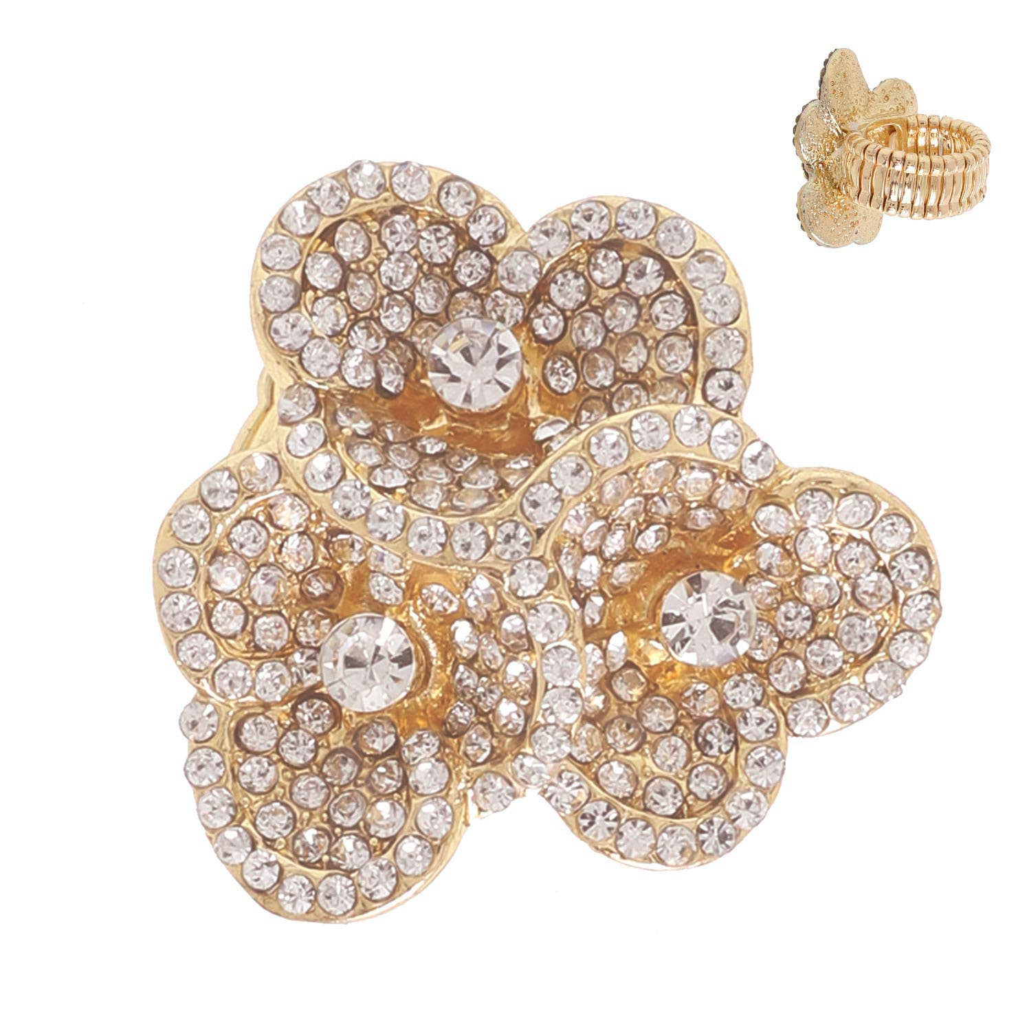 SP Sophia Collection - Wholesale Cocktail/Statement Ring - Crystal Rhinestone Floral Bouquet Stretch Ring1