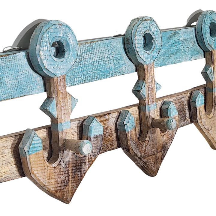 White Elephant - Wholesale Wall Hook - LG ANCHOR HOOKS TOWEL HOLDER Hand Carved Sailboat Ship