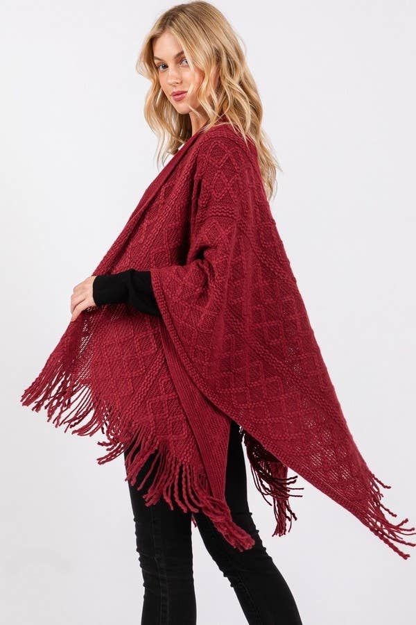 Artini Accessories – wholesale Cardigan – Women’s – Fringe Tassel Diamond  Knit Ruana Cardigan3