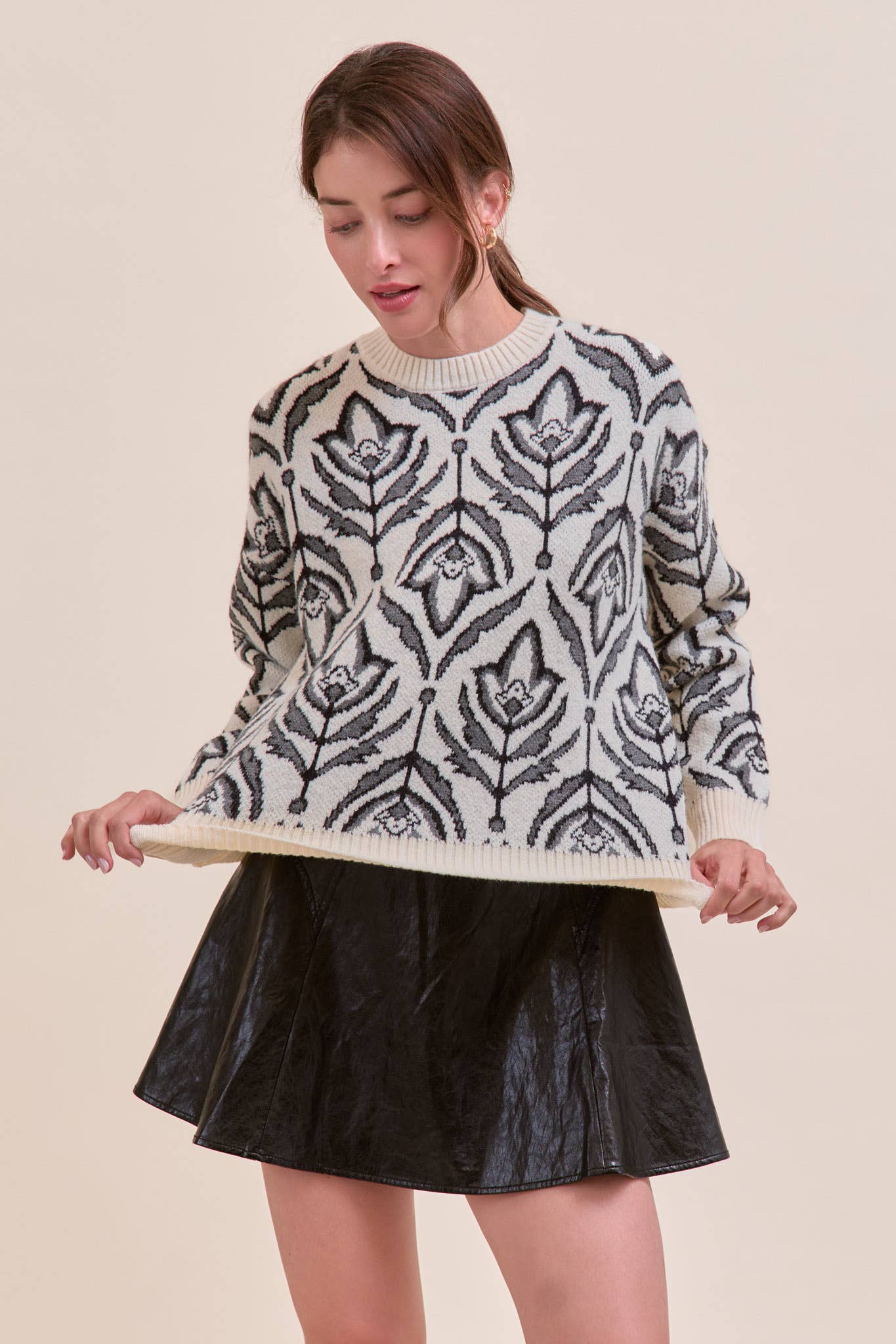 &MERCI - Wholesale Knit Sweater - Women's - FLORAL PATTERN KNIT SWEATER MSW110951