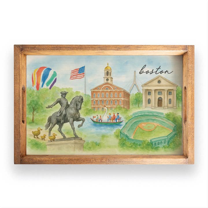 Boston Landmark Watercolor Wooden Serving Tray for wholesale by Rustic Marlin