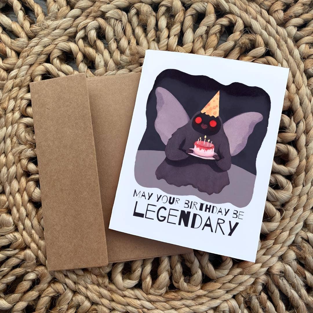 Cryptic Paper Co. - Wholesale Birthday Card - Mothman Cryptid Funny Birthday Card1