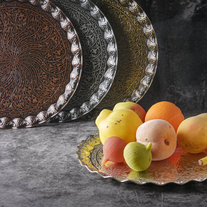 Fancy Coffee Tea Beverage Serving Tray, Round for wholesale by Crystalia