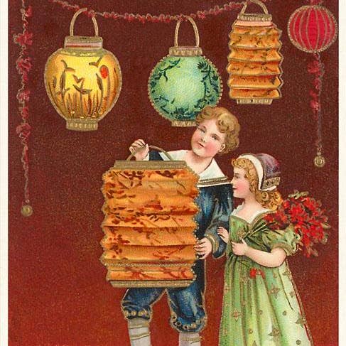 Impresión de Arte HN-63 Feliz Año Nuevo, Niños con Farol Chino para venta al por mayor de Found Image Press