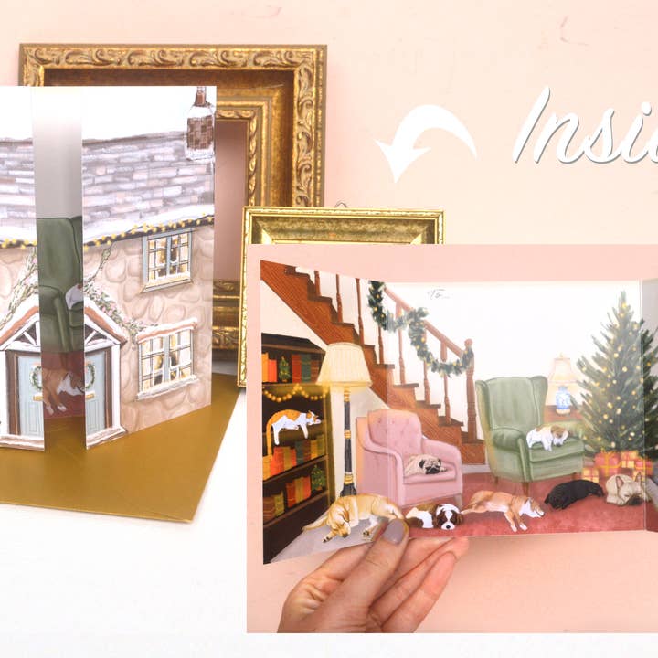 Hundstuga Julhälsningskort - varma sovande hundar för wholesale av Hannah Farrs