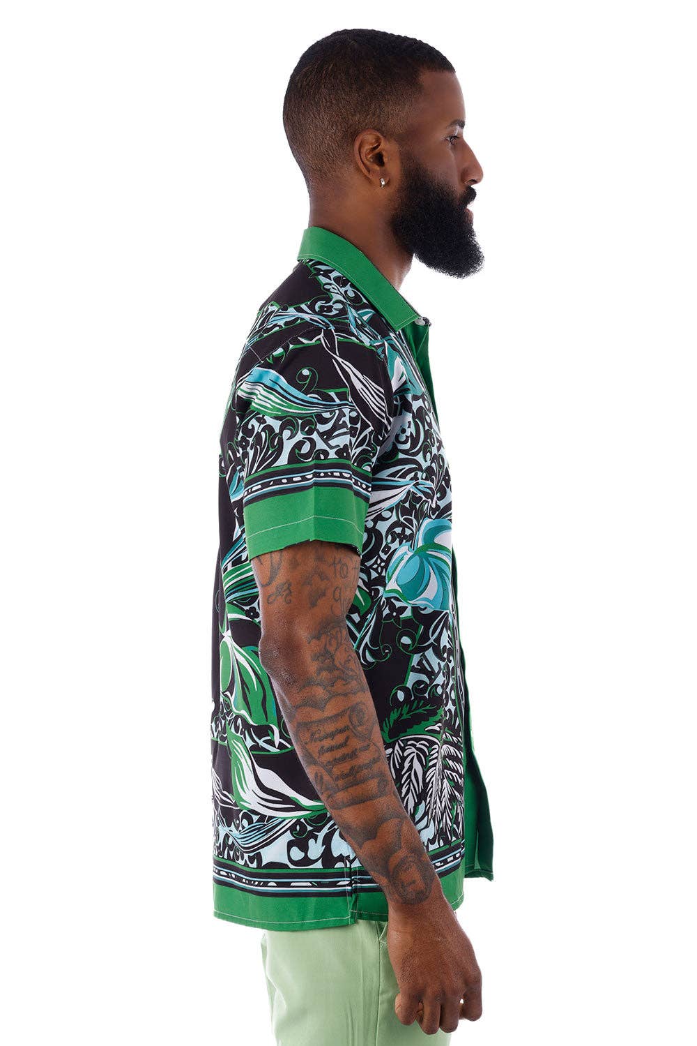 Green Men's Floral Geometric Short Sleeve Shirts 4SST34 for wholesale on Faire3