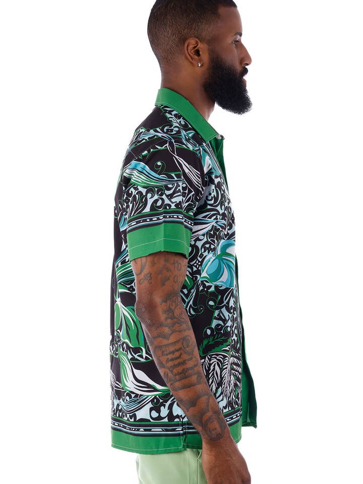 Green Men's Floral Geometric Short Sleeve Shirts 4SST34 for wholesale on Faire3