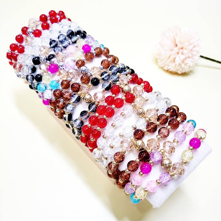 Assorted Color 2 pcs Magnetic Attachable Beaded Bracelet Set for wholesale on Faire
