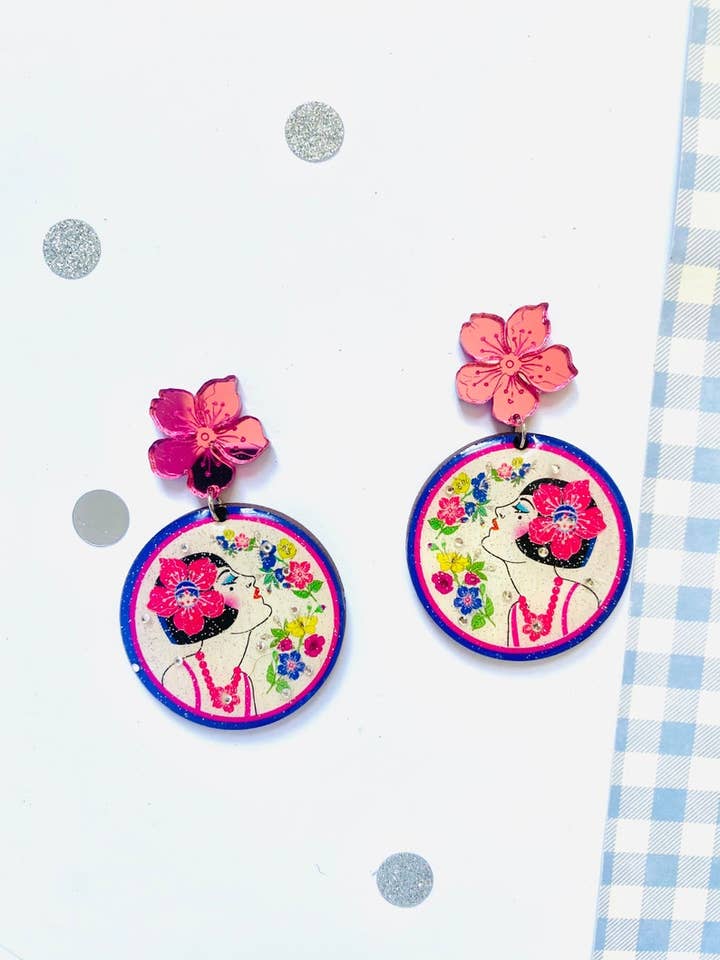 Roze zomeroorbellen, retro sieraden voor dames, handgemaakt voor wholesale door Rosie Rose Parker