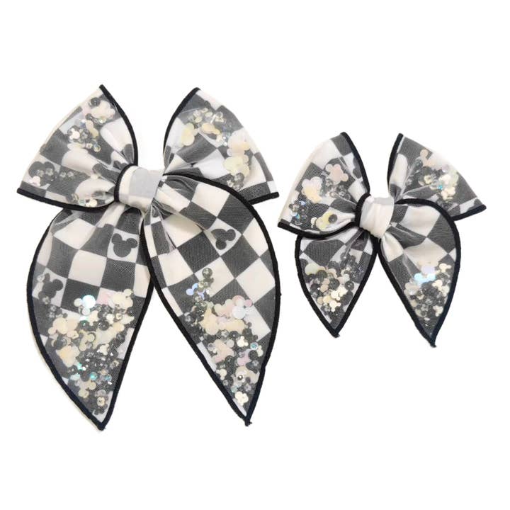 Lazo de Pelo a Cuadros Bicolor de Ratón Negro con Clip para venta al por mayor de Pretty in Pink Bows