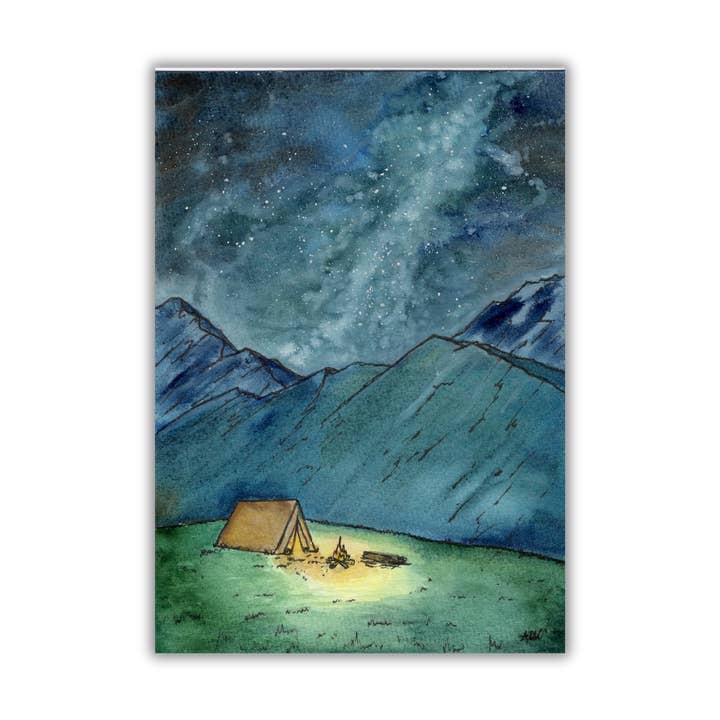 Camping Under the Night Sky in Watercolor - Archival Print for wholesale by Alyssa Whetstone Art