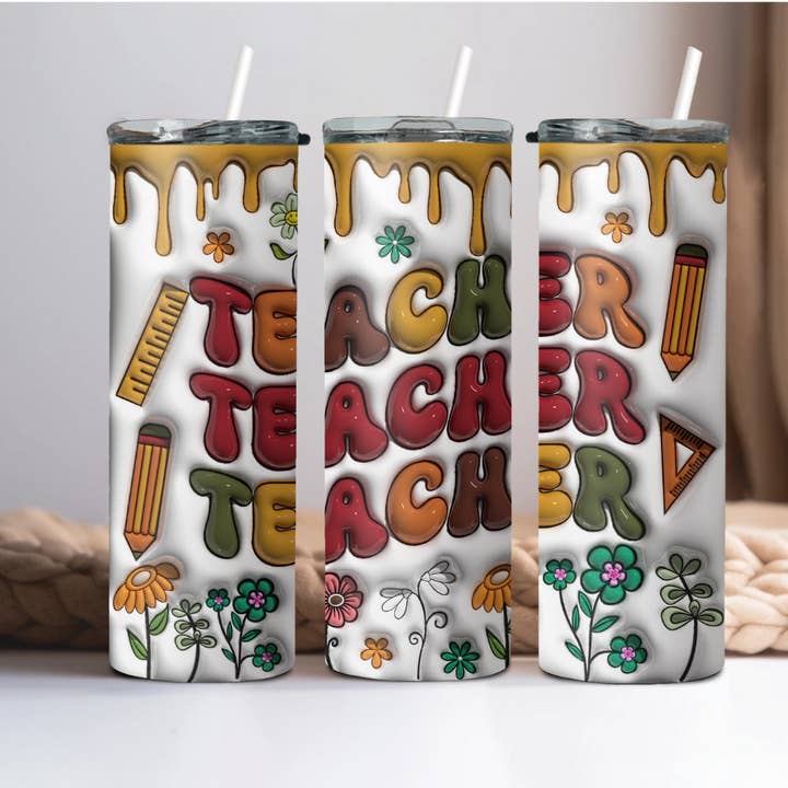 Muted Stacked Teacher Puffy Tumbler for wholesale by Wicked Flower Creations