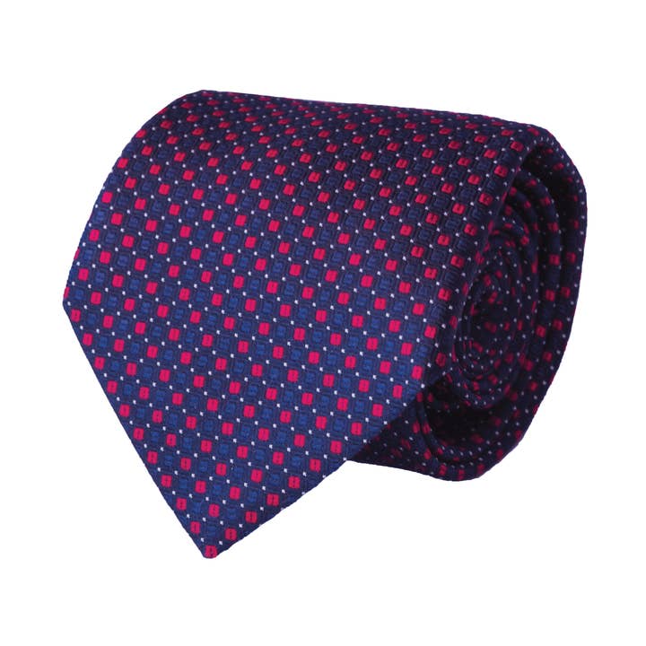 Handmade Italian Silk Classic Tie - Blue with Red Pattern for wholesale by COCHIC
