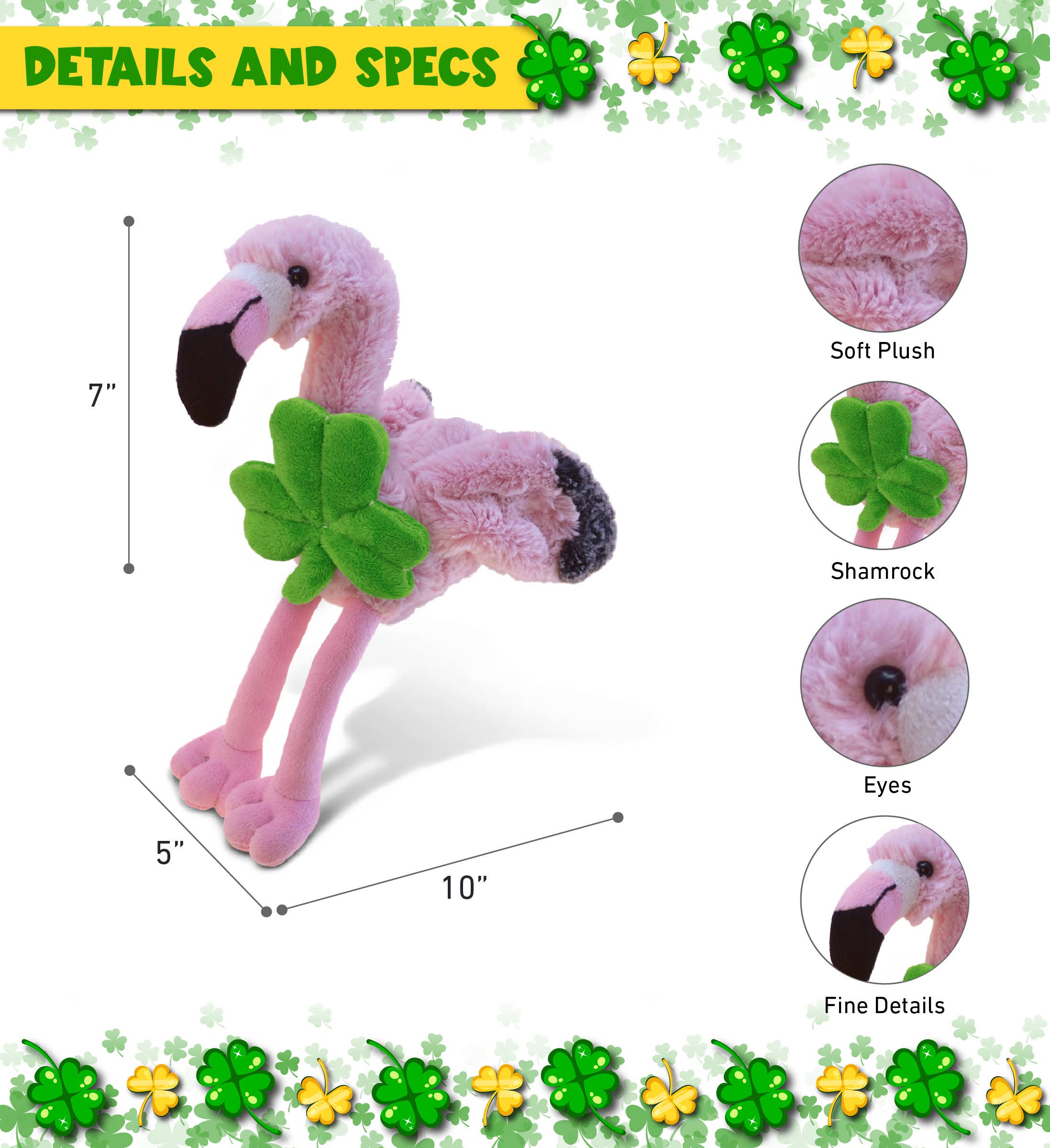 Cota Global – wholesale Stuffed/plush toy – Kids & baby – Plush Shamrock - Super-Soft Plush - Pink Flamingo2